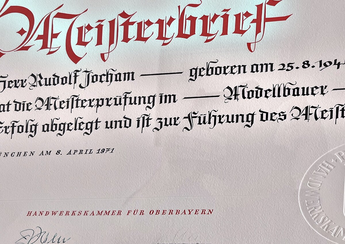 Meisterbrief Rudolf Jocham
